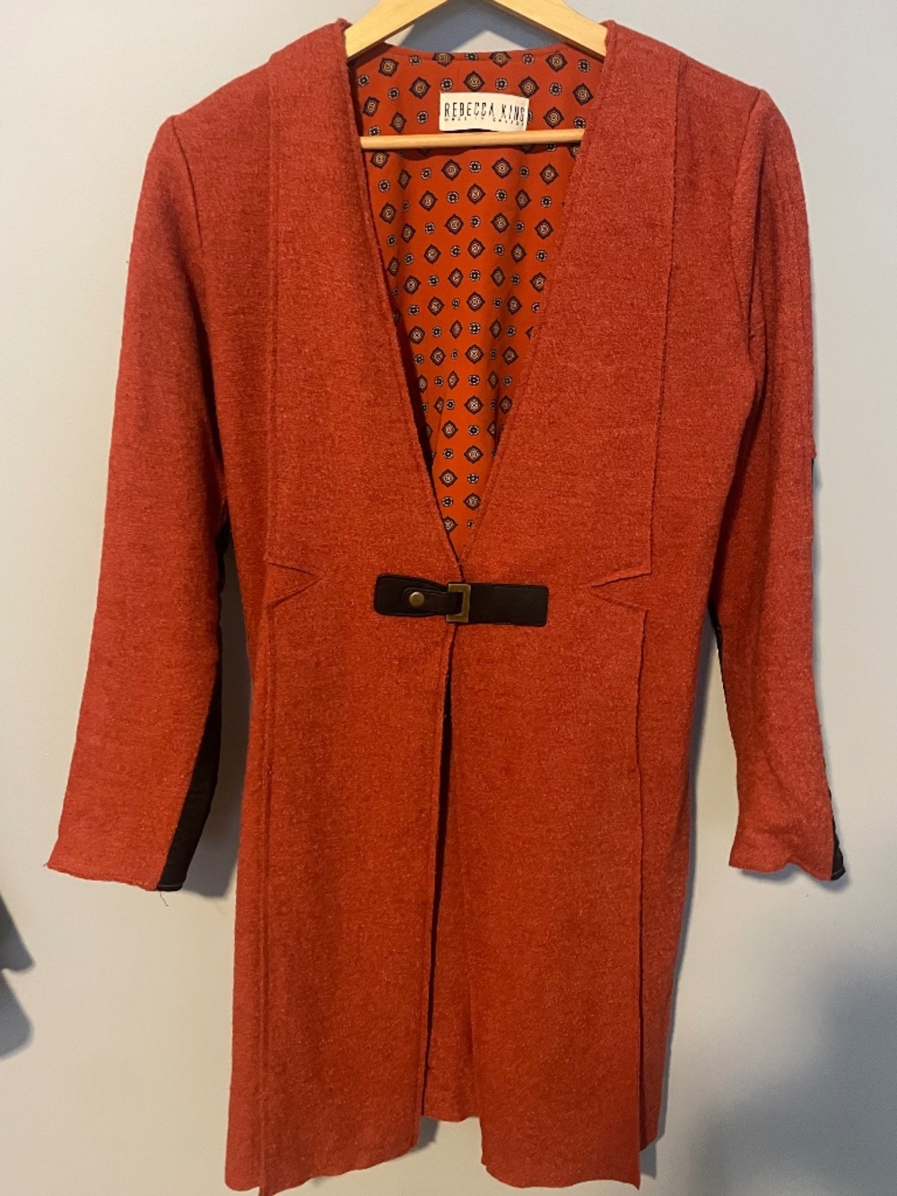 REBECCA KING Rust Orange Longline Buckle Coatigan Jacket Size Small